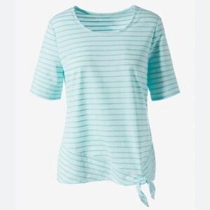 Chico’s Weekends Women’s Stripped Short Sleeve Top Tie Front at hip Size 1